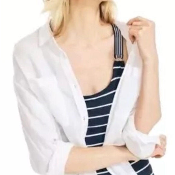 Nautica Women's Cross Back One Piece Swimsuit Navy & White Stripe X-Large NWOT - Picture 4 of 13